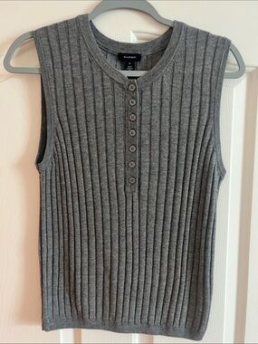 Halogen Charcoal Ribbed Henley Tank